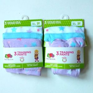 Fruit of the loom toddler training girls pants 6 pair star size 2T NWT